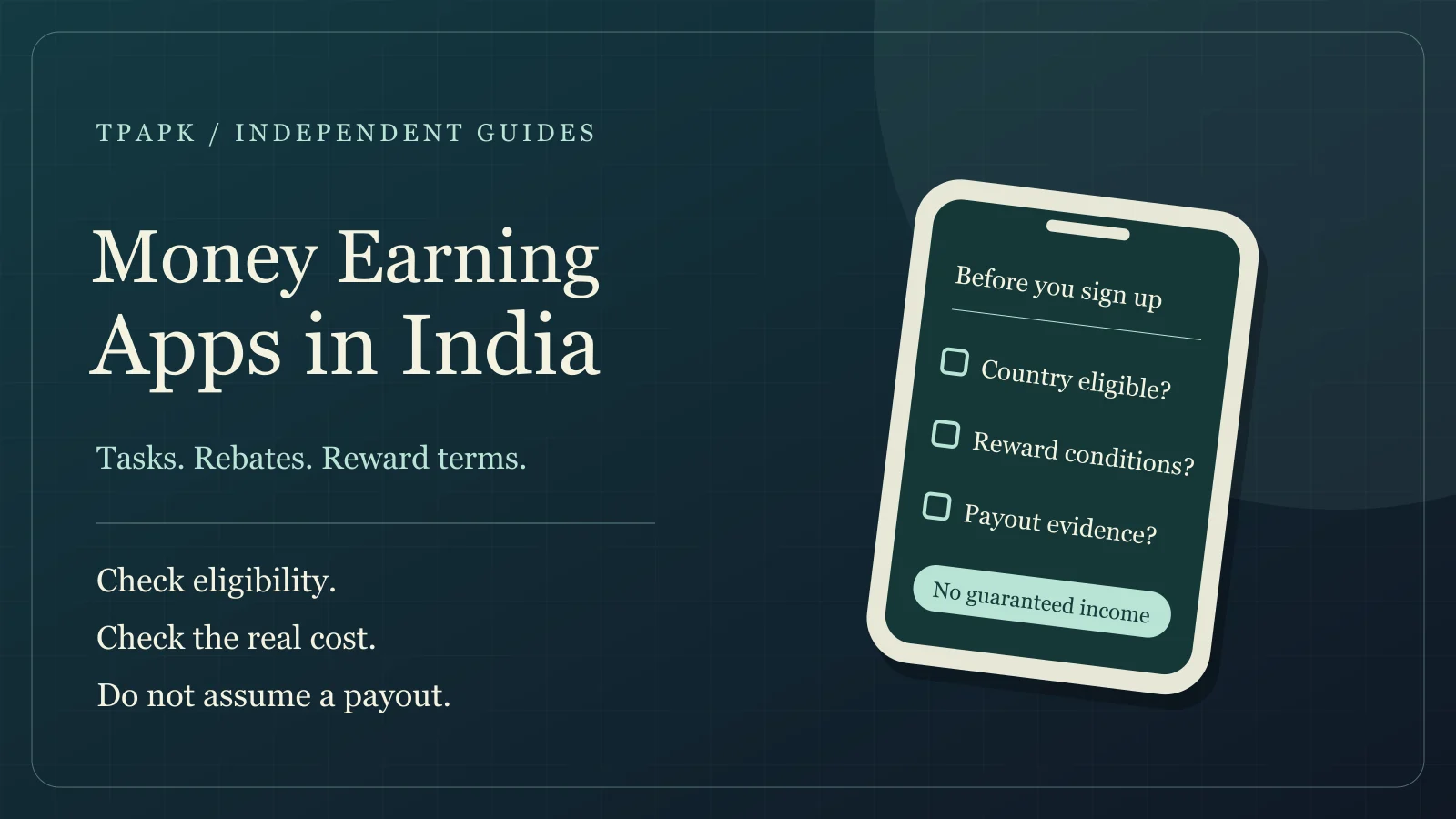 Illustrated phone checklist for eligibility, reward terms and payout evidence