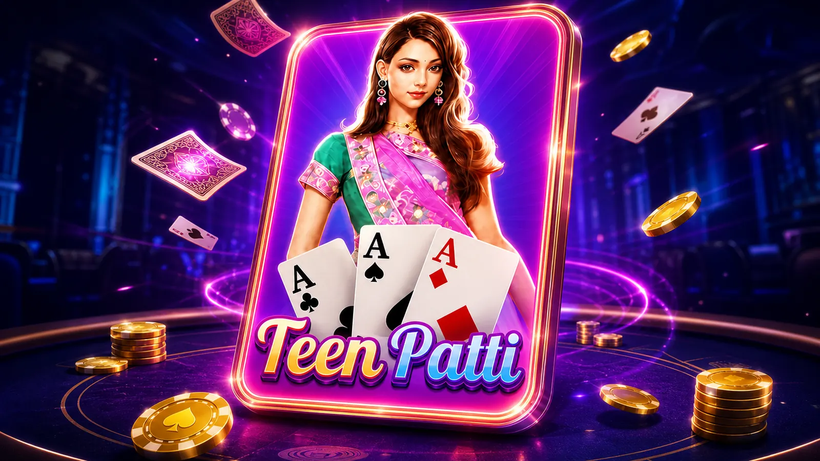 Teen Patti cards and table artwork for a beginner rules guide