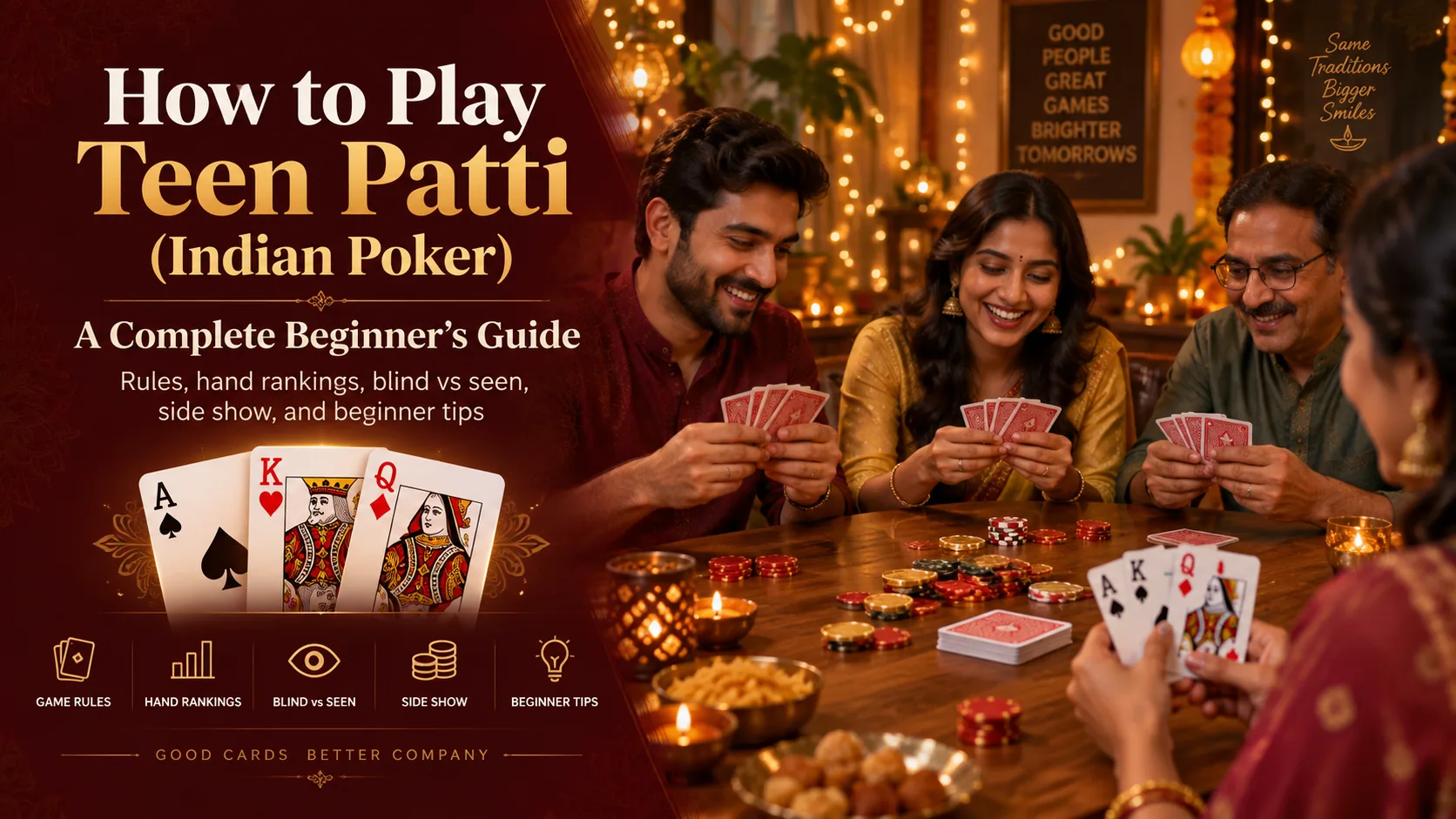 How to play Teen Patti beginner guide with players holding three-card hands